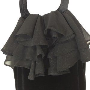 Bisou Bisou Michele Bohbot Velvet Halter Stretch Top Metallic Ruffles Large